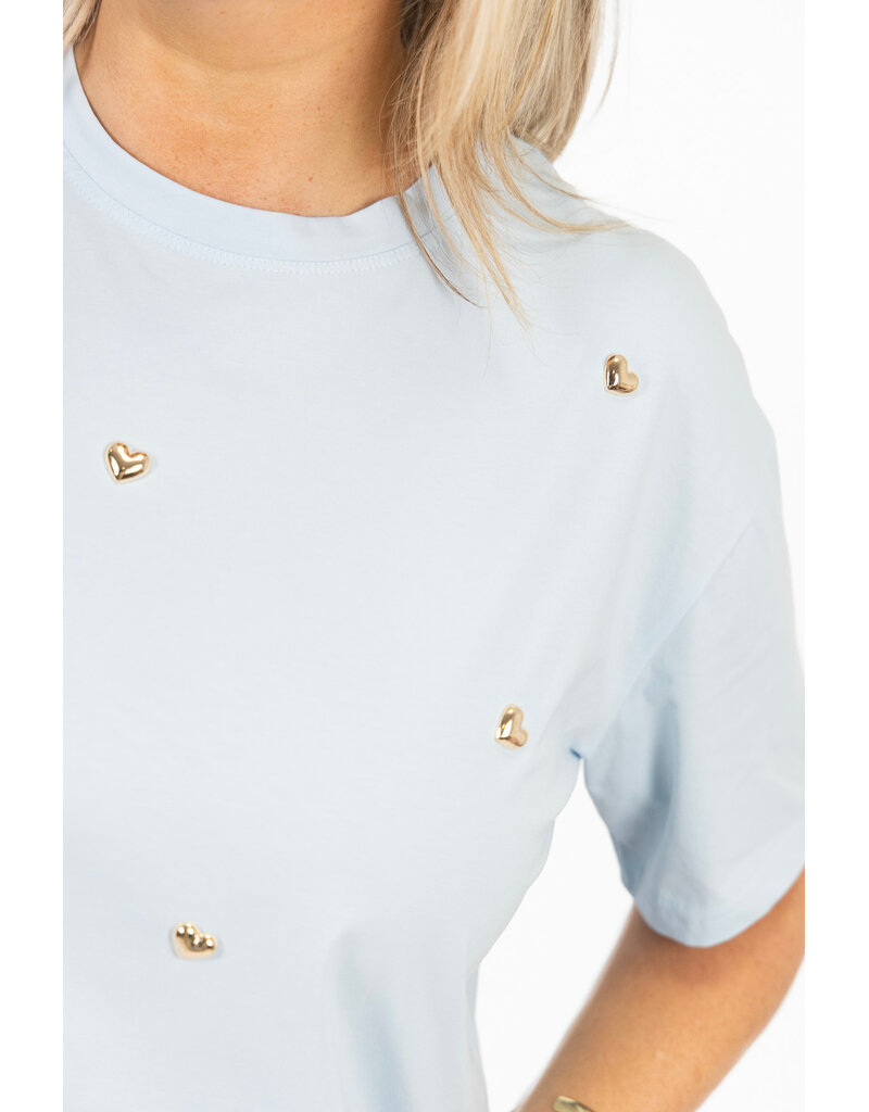 21Jewelz T-shirt met stud hartjes - lichtblauw