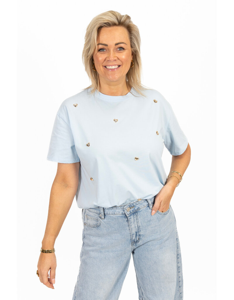 21Jewelz T-shirt met stud hartjes - lichtblauw