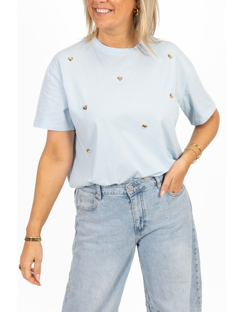 21Jewelz T-shirt met stud hartjes - lichtblauw