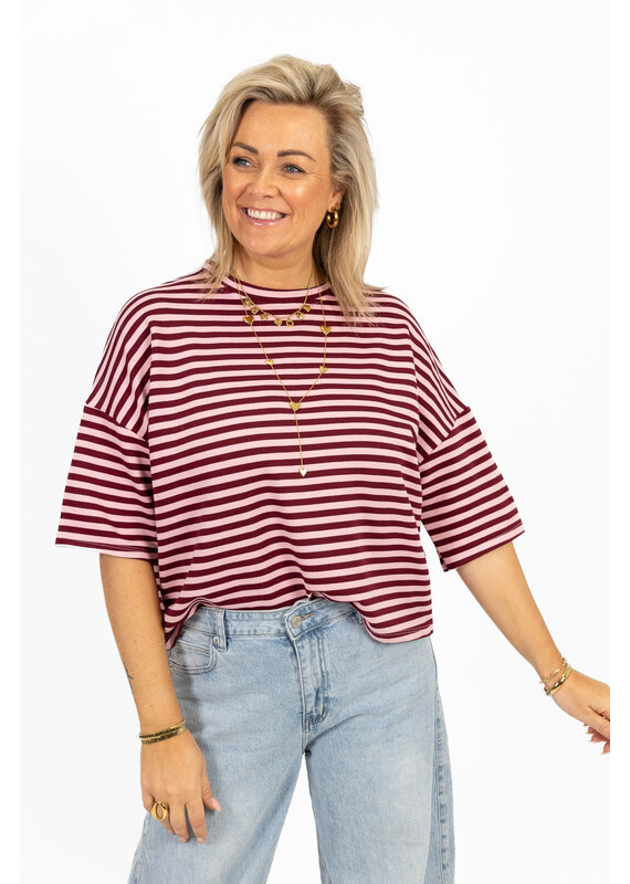 21Jewelz Gestreept shirt met drie kwart mouwen - bordeaux/roze