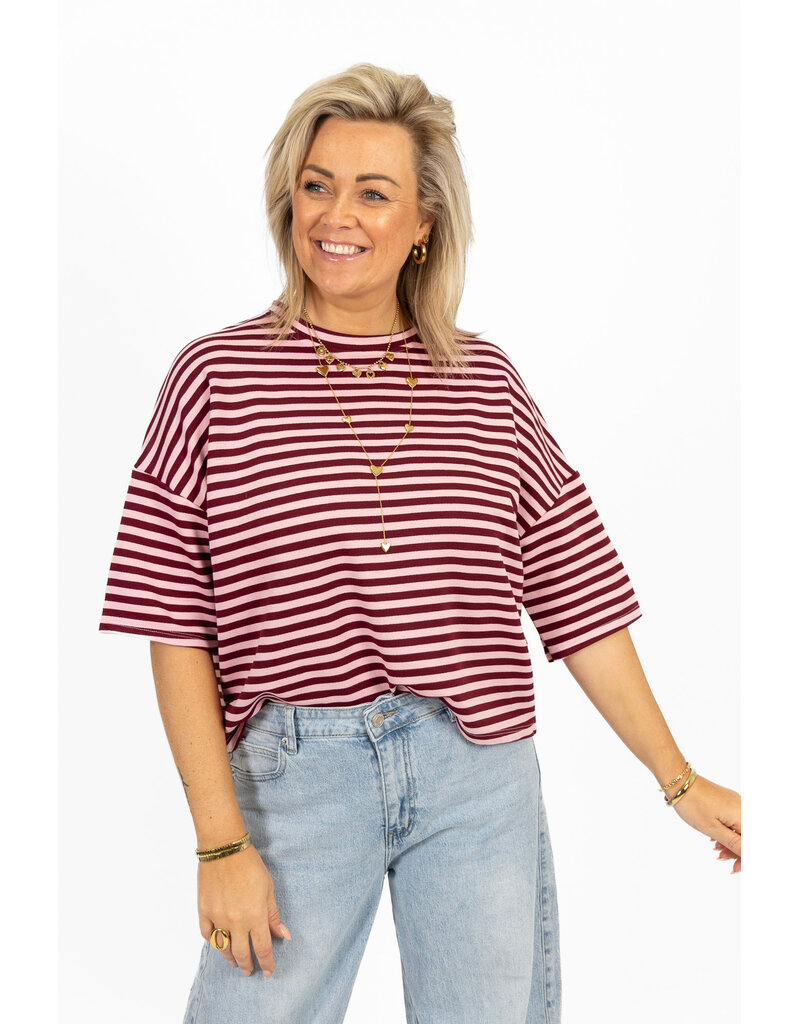21Jewelz Gestreept shirt met drie kwart mouwen - bordeaux/roze