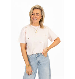 21Jewelz T-shirt met stud hartjes - lichtroze
