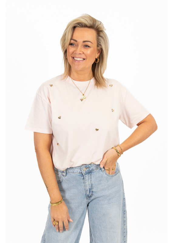 21Jewelz T-shirt met stud hartjes - lichtroze