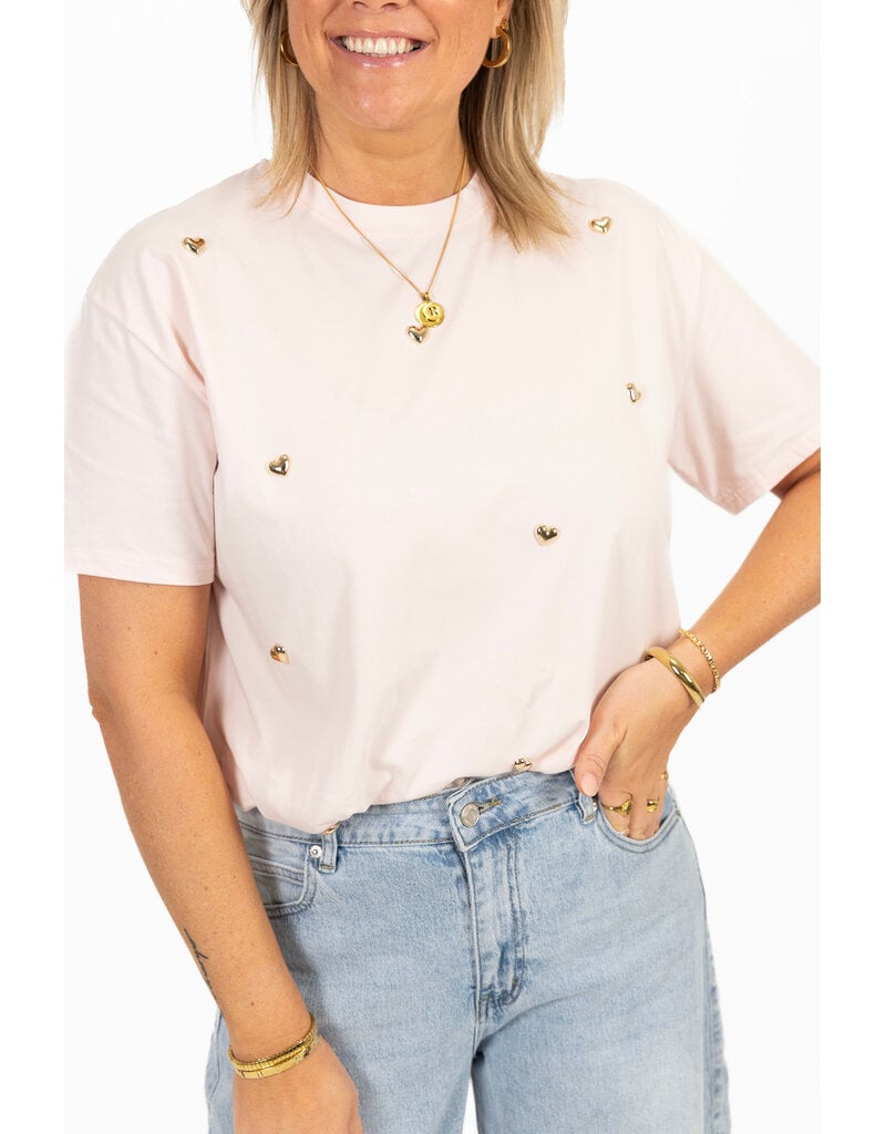21Jewelz T-shirt met stud hartjes - lichtroze