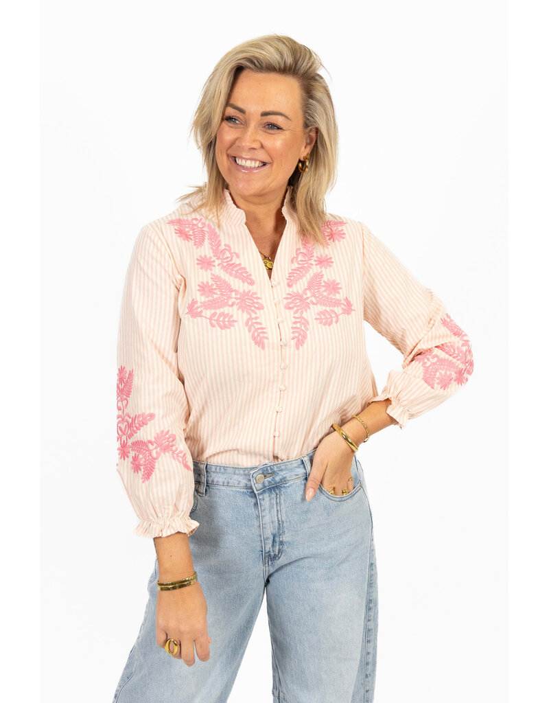 21Jewelz Blouse met strepen en borduursel - roze