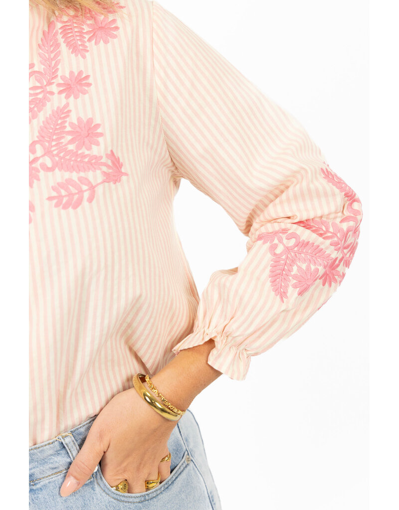21Jewelz Blouse met strepen en borduursel - roze