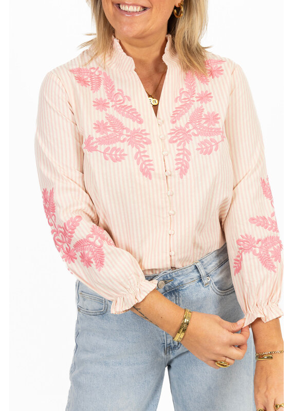 21Jewelz Blouse met strepen en borduursel - roze