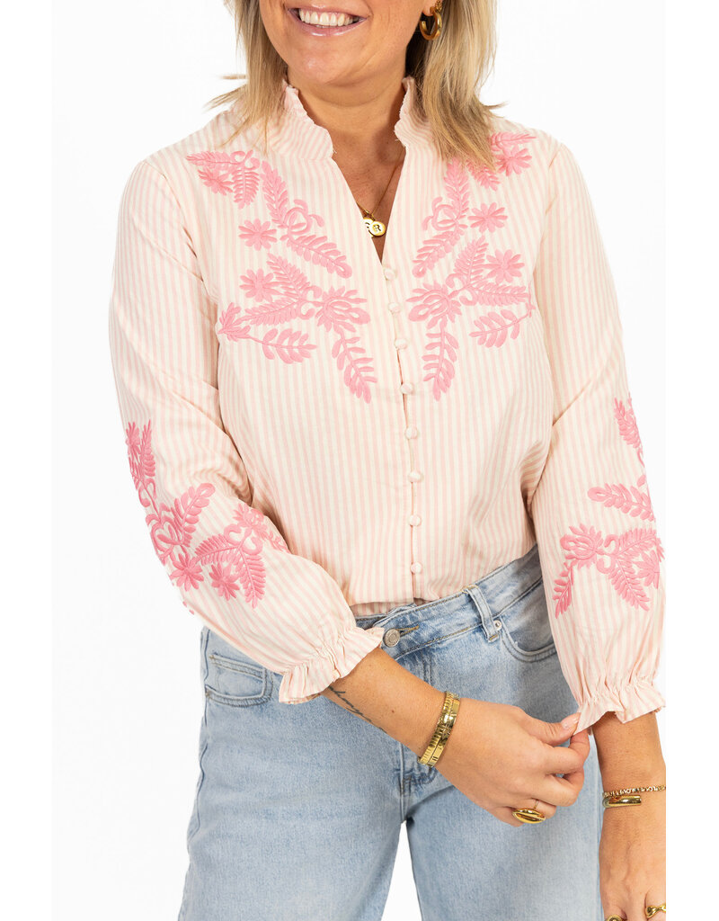 21Jewelz Blouse met strepen en borduursel - roze