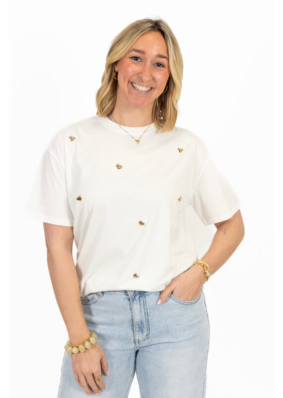 21Jewelz T-Shirt met stud hartjes - wit