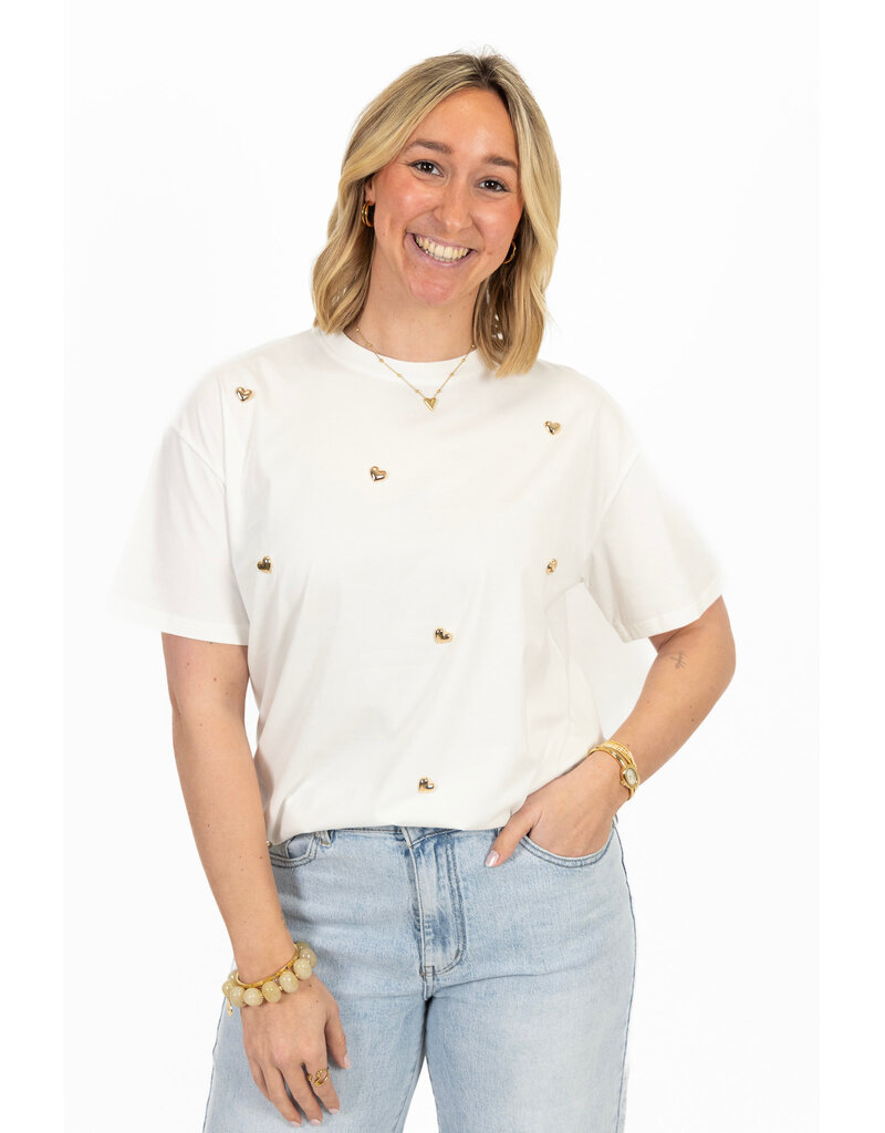 21Jewelz T-Shirt met stud hartjes - wit