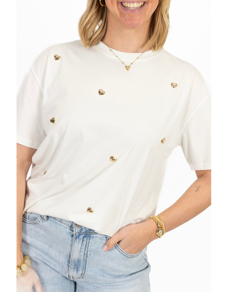 21Jewelz T-Shirt met stud hartjes - wit