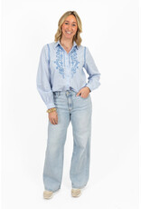 21Jewelz Blouse met strepen en borduursel - blauw/wit