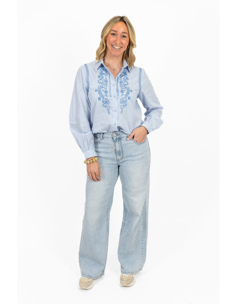 21Jewelz Blouse met strepen en borduursel - blauw/wit