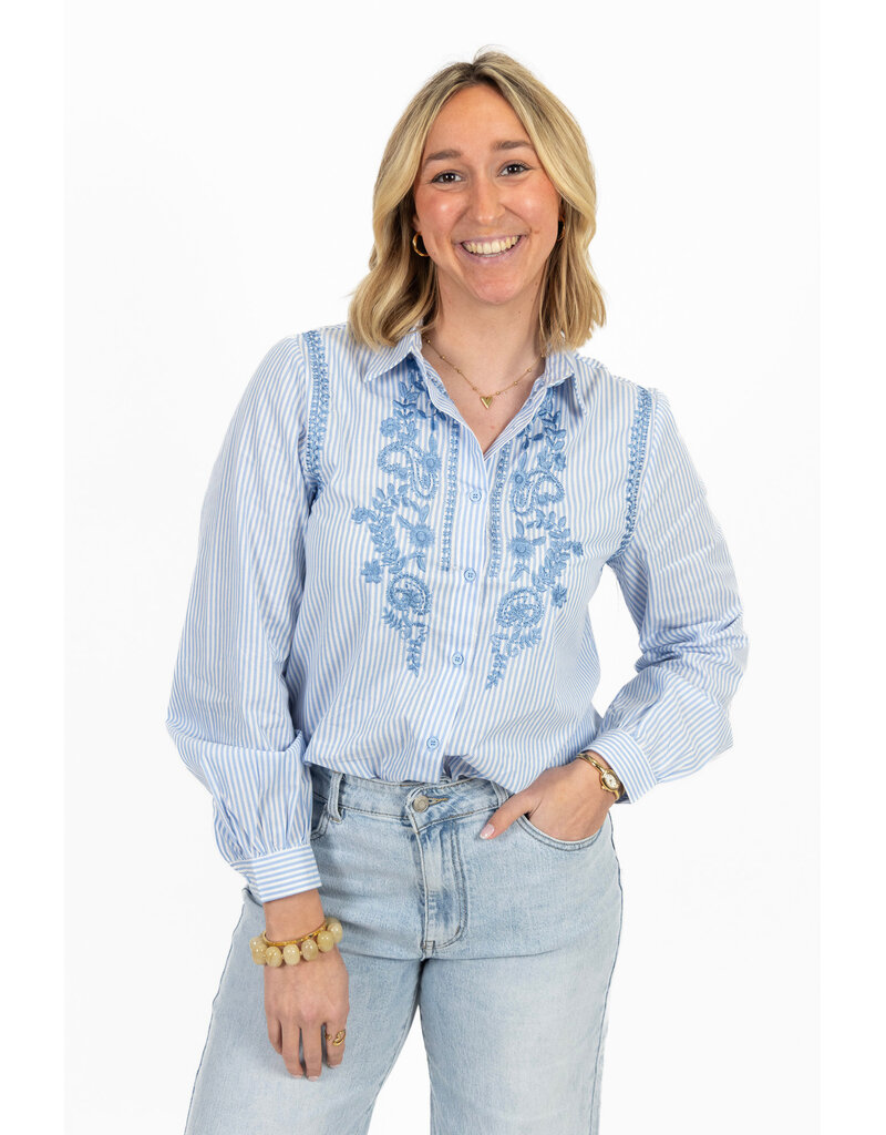 21Jewelz Blouse met strepen en borduursel - blauw/wit