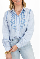 21Jewelz Blouse met strepen en borduursel - blauw/wit