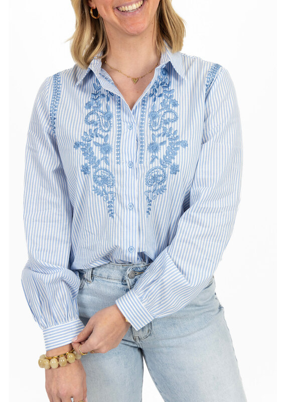 21Jewelz Blouse met strepen en borduursel - blauw/wit