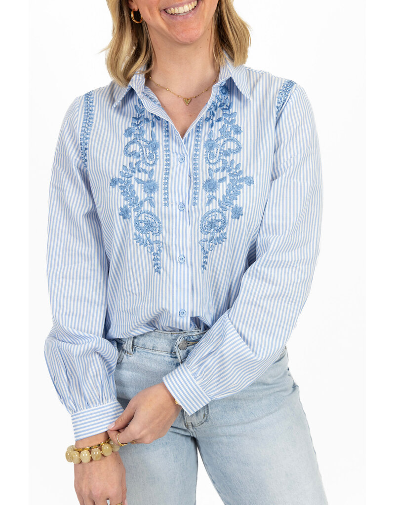 21Jewelz Blouse met strepen en borduursel - blauw/wit