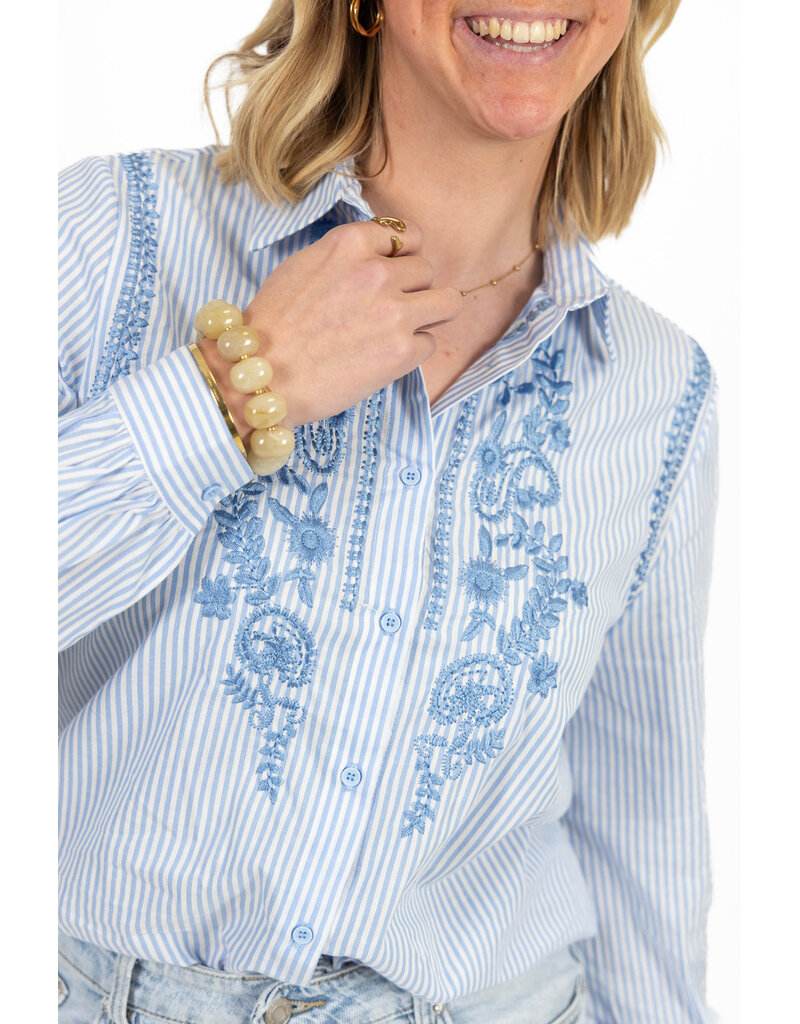 21Jewelz Blouse met strepen en borduursel - blauw/wit