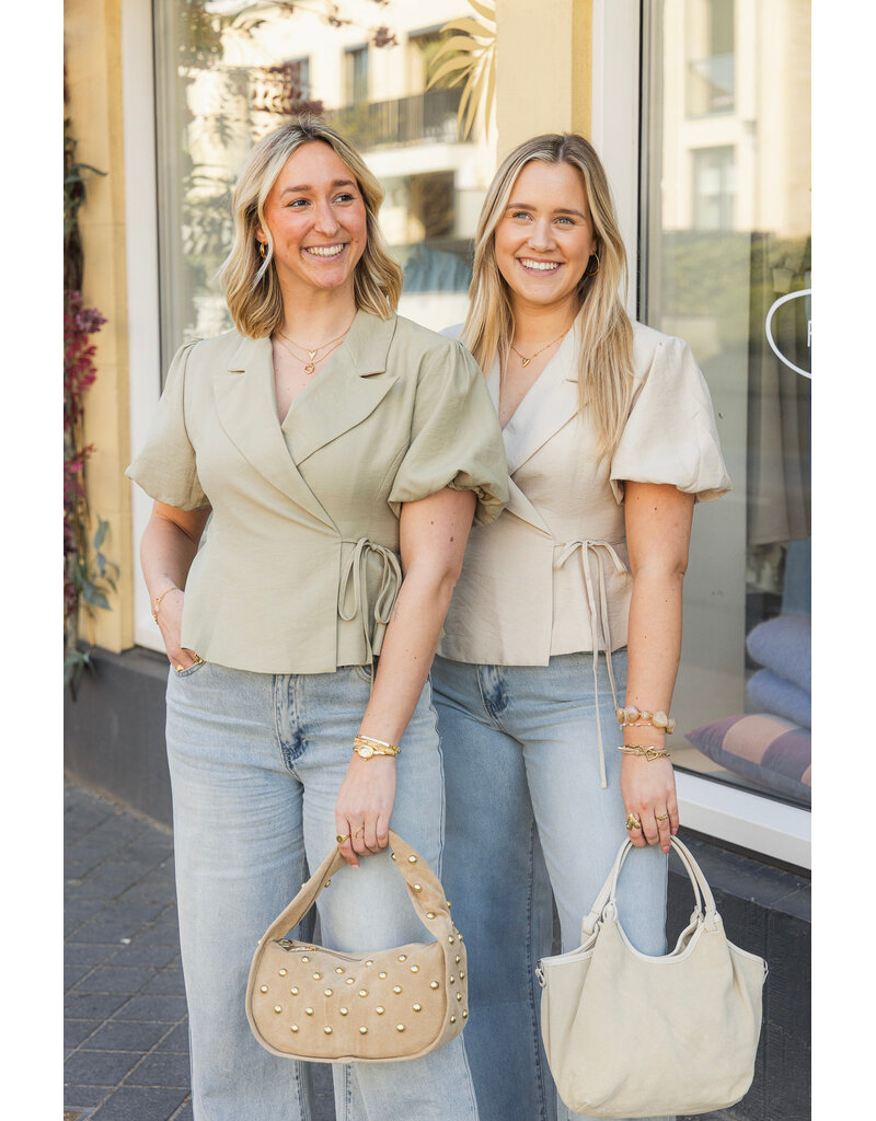 21Jewelz Blazer met korte mouwen & knoopdetail - beige