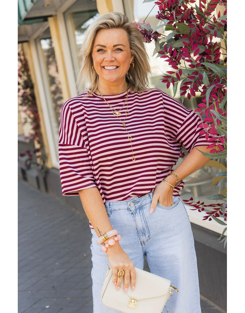 21Jewelz Gestreept shirt met drie kwart mouwen - bordeaux/roze