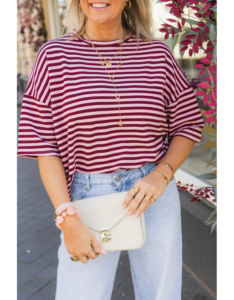 21Jewelz Gestreept shirt met drie kwart mouwen - bordeaux/roze