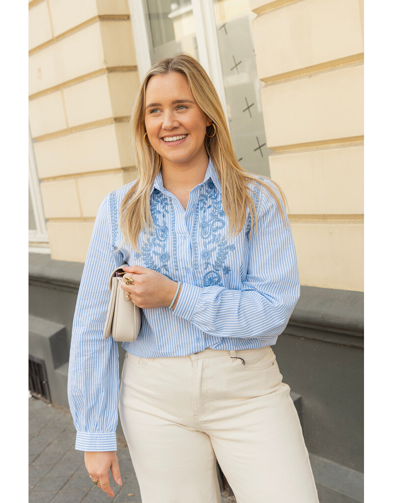 21Jewelz Blouse met strepen en borduursel - blauw/wit