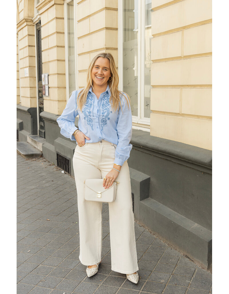 21Jewelz Blouse met strepen en borduursel - blauw/wit