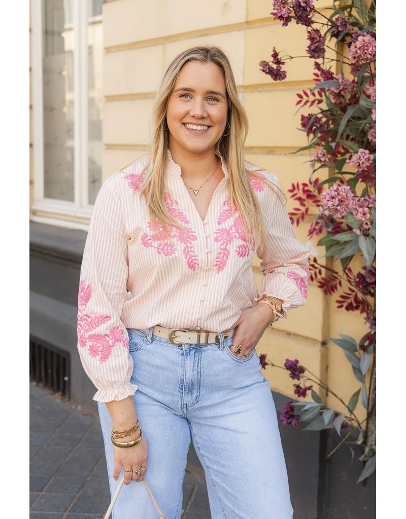 21Jewelz Blouse met strepen en borduursel - roze