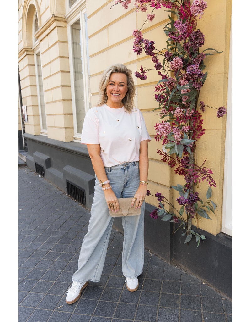21Jewelz T-shirt met stud hartjes - lichtroze