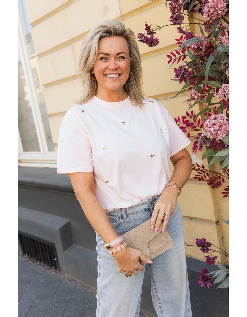 21Jewelz T-shirt met stud hartjes - lichtroze