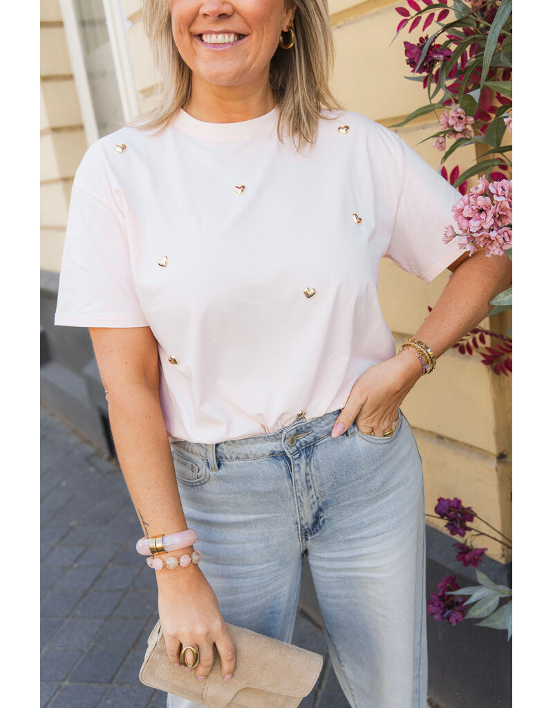 21Jewelz T-shirt met stud hartjes - lichtroze