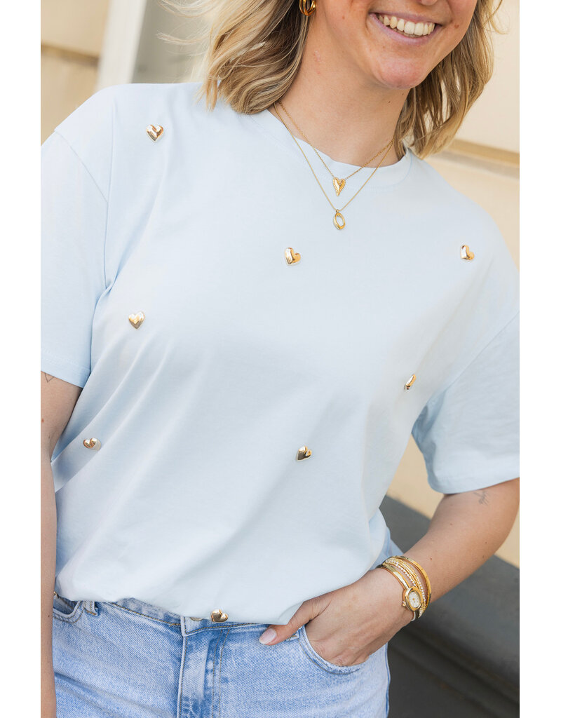 21Jewelz T-shirt met stud hartjes - lichtblauw
