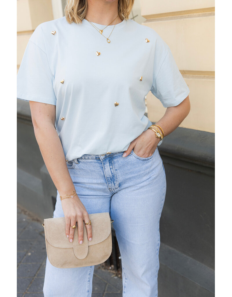 21Jewelz T-shirt met stud hartjes - lichtblauw