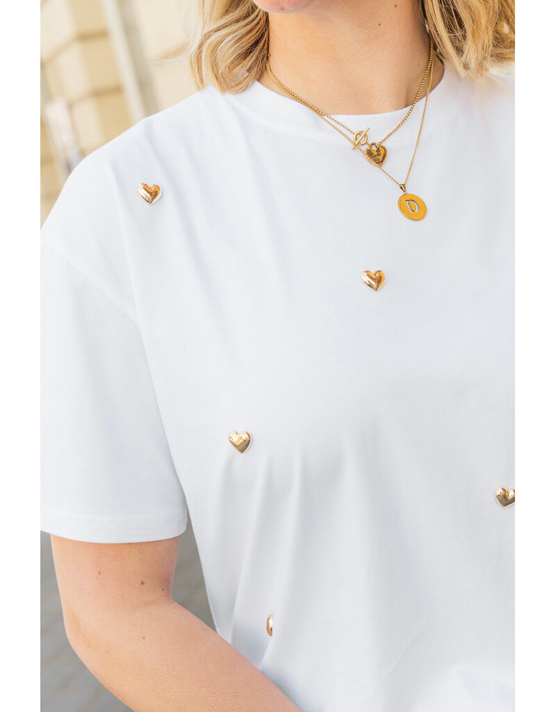 21Jewelz T-Shirt met stud hartjes - wit