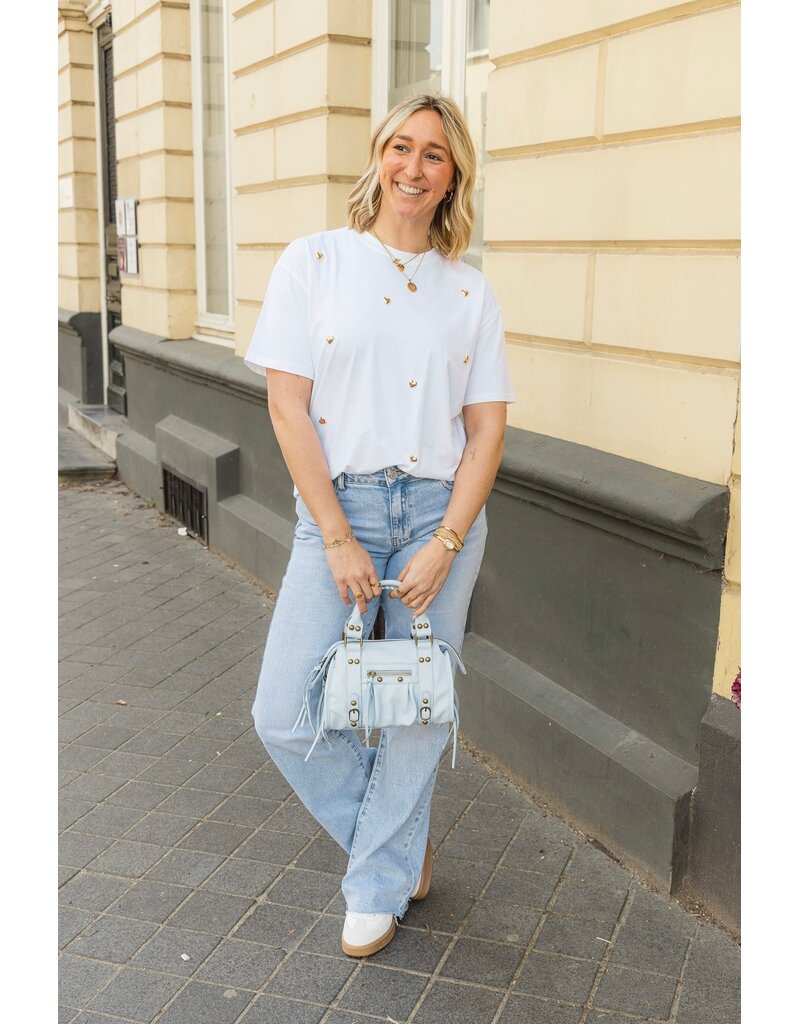 21Jewelz T-Shirt met stud hartjes - wit