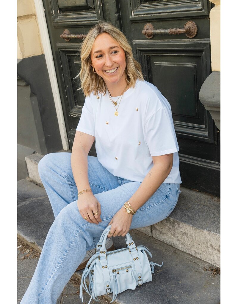 21Jewelz T-Shirt met stud hartjes - wit