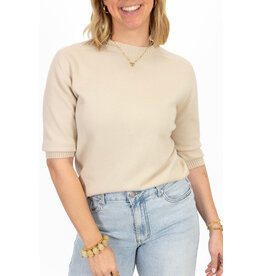 21Jewelz Fijn gebreid truitje met korte mouw - licht beige