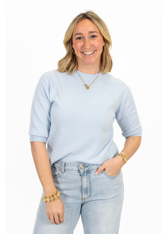 21Jewelz Fijn gebreid truitje met korte mouw - blauw