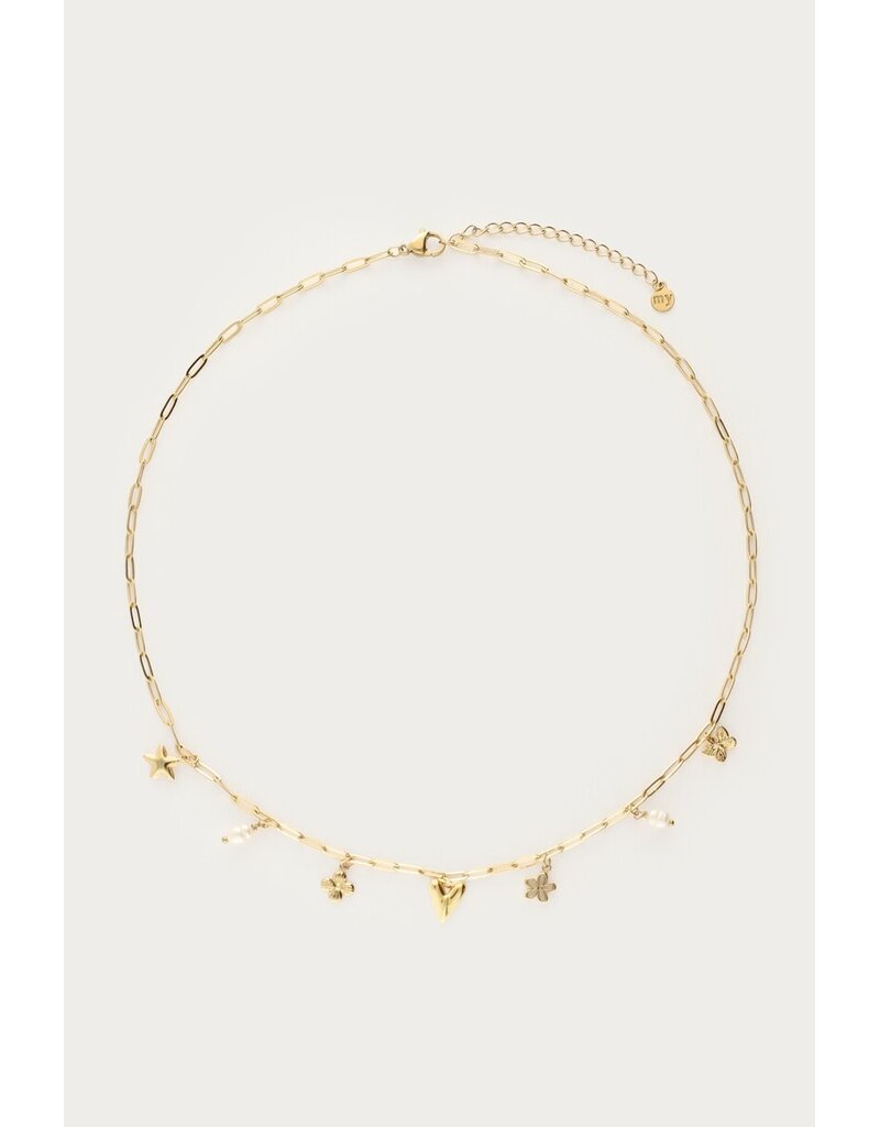 My Jewellery My Jewellery - Minimalistische schakelketting met zeven bedels - goud