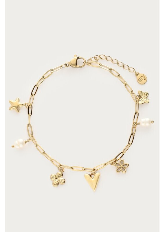 My Jewellery My Jewellery | Minimalistische schakelarmband met zeven bedels - goud