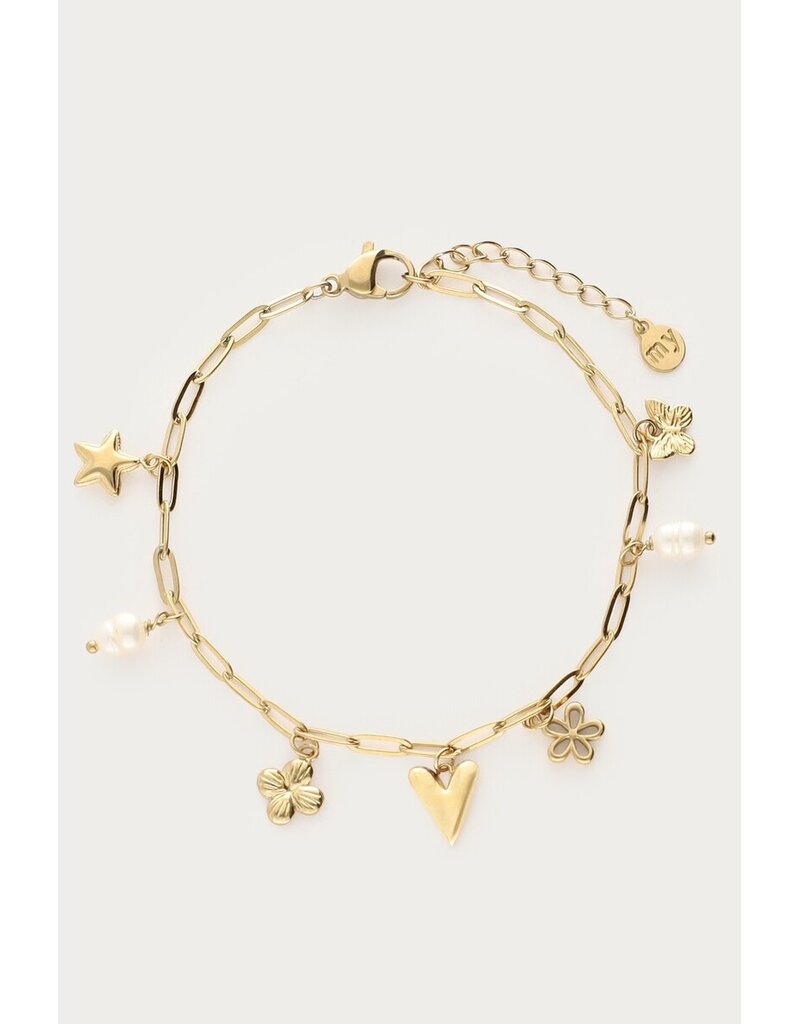 My Jewellery My Jewellery | Minimalistische schakelarmband met zeven bedels - goud