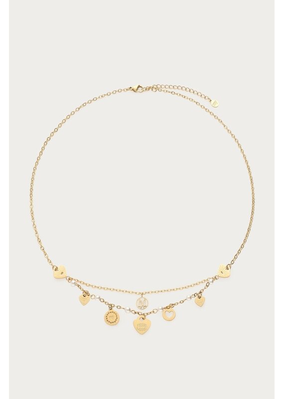 My Jewellery My Jewellery | Ketting met hartjes en imitatieparels - goud