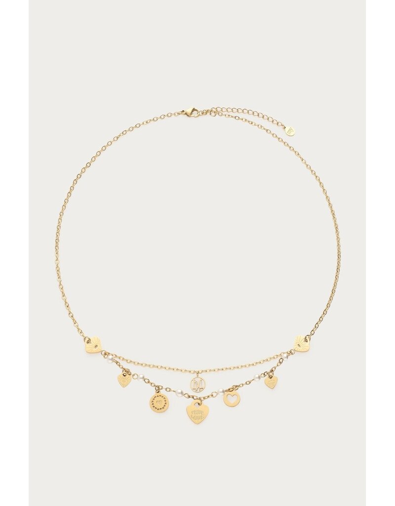 My Jewellery My Jewellery | Ketting met hartjes en imitatieparels - goud