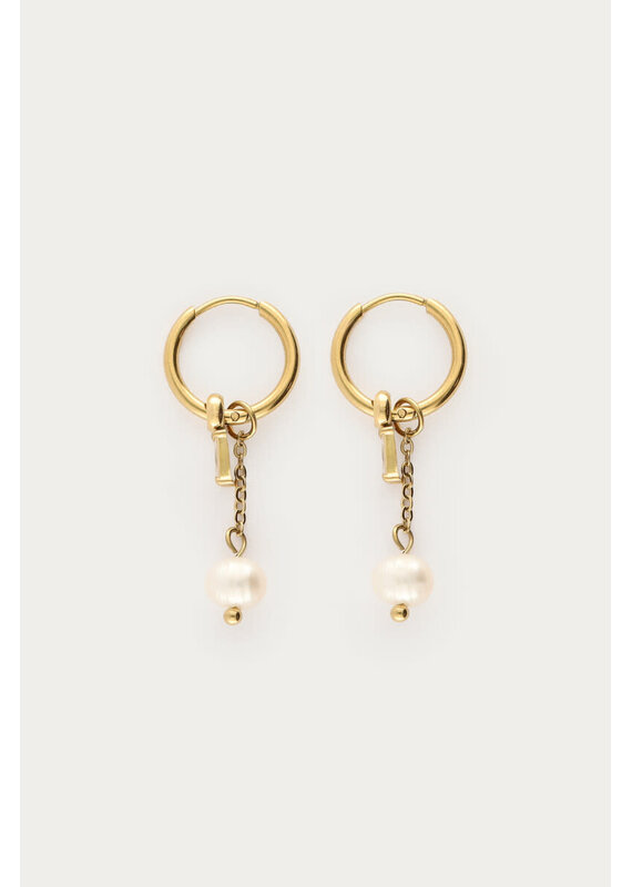 My Jewellery My Jewellery | Minimalistische oorringen met imitatieparel en strass - goud