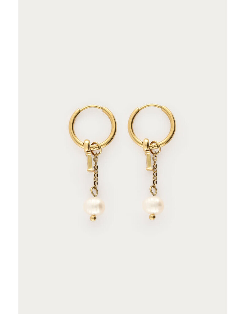 My Jewellery My Jewellery | Minimalistische oorringen met imitatieparel en strass - goud