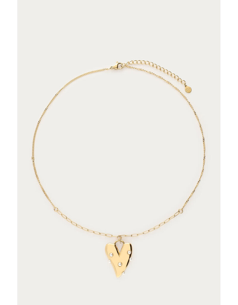 My Jewellery My jewellery | Ketting met groot hart en imitatieparels - goud