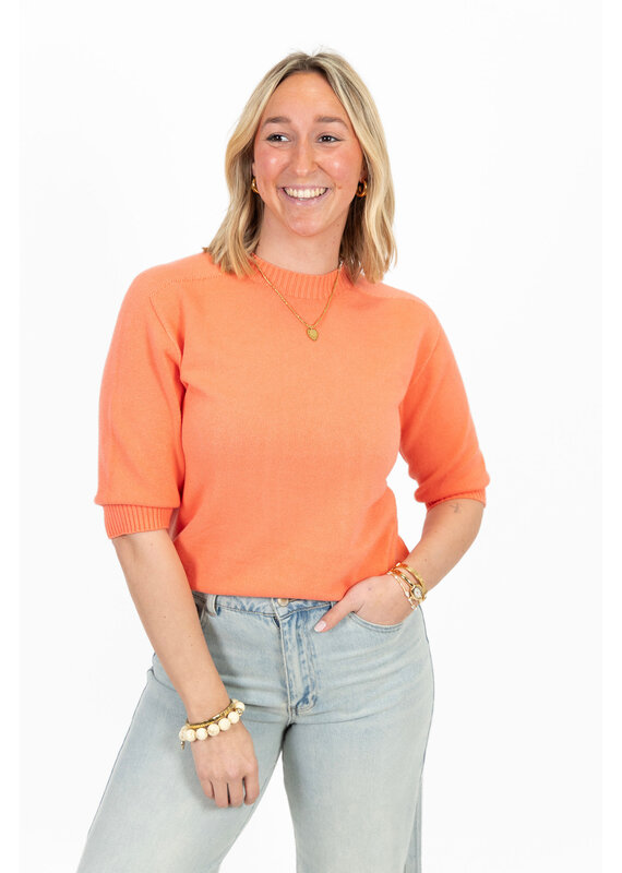 21Jewelz Fijn gebreid truitje met korte mouw - koraal