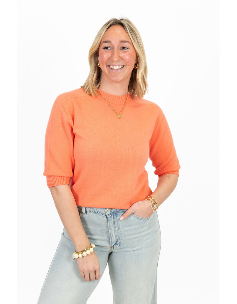 21Jewelz Fijn gebreid truitje met korte mouw - koraal