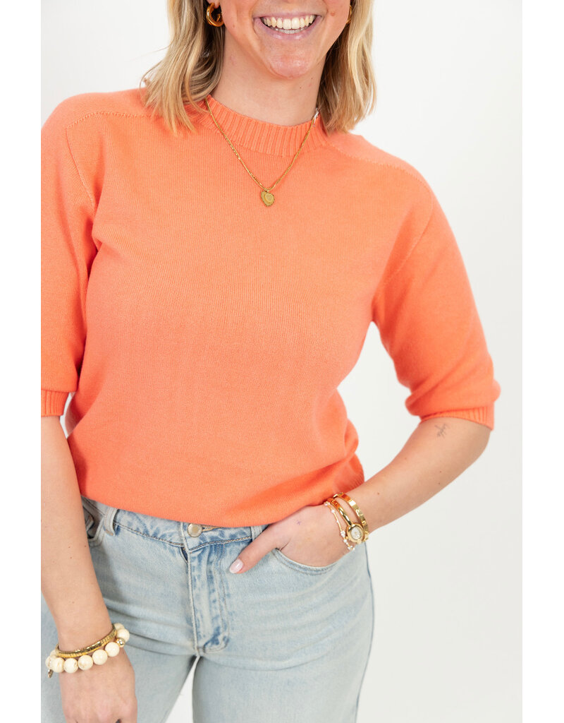 21Jewelz Fijn gebreid truitje met korte mouw - koraal