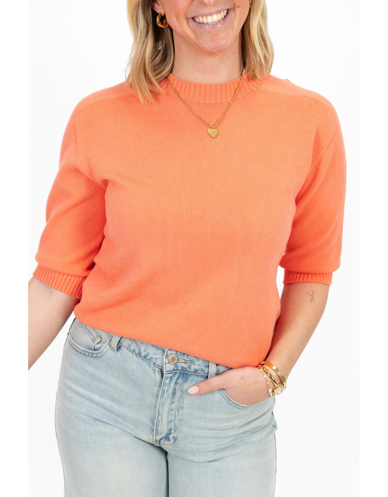 21Jewelz Fijn gebreid truitje met korte mouw - koraal
